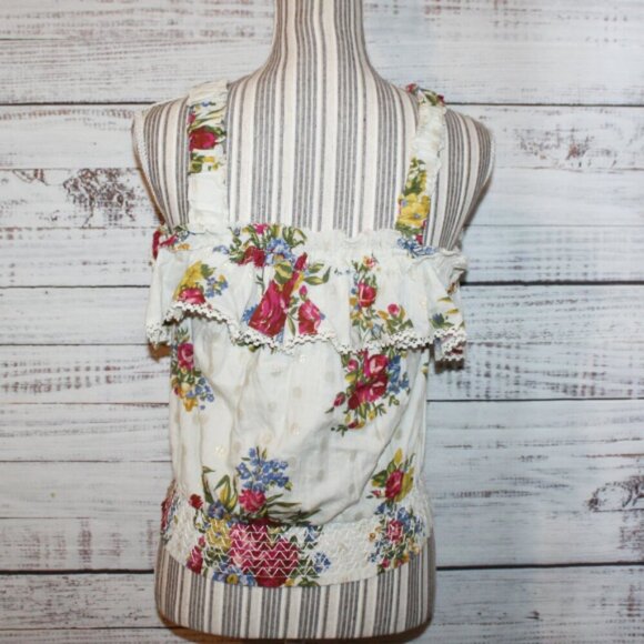 House Of Harlow Helena Ivory Floral Ruffle Top Gold Metallic Size M - Picture 6 of 7